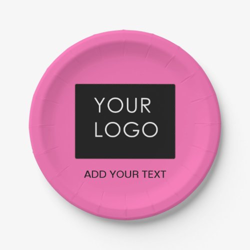 Add Logo Modern Pink Customizable Business  Paper Plates