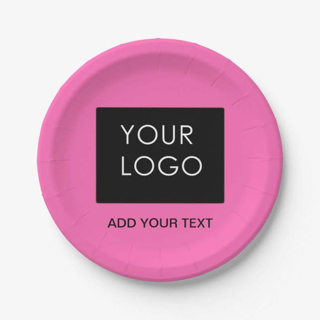 Add Logo Modern Pink Customizable Business  Paper Plates (Front)
