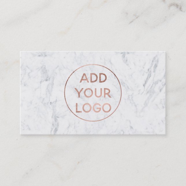 Add logo modern rose gold typography marble business card (Front)