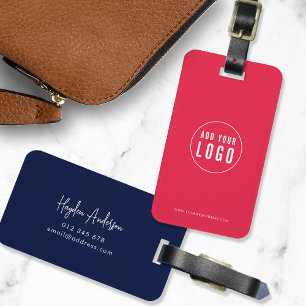Add Logo Modern Script Business Custom Colors Luggage Tag