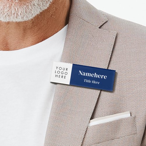 Add Logo Modern Simple Navy Blue Magnet Title Name Tag