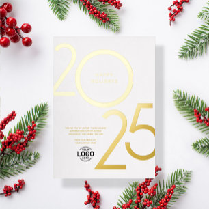 Add Logo Modern White Business Holiday Gold Card