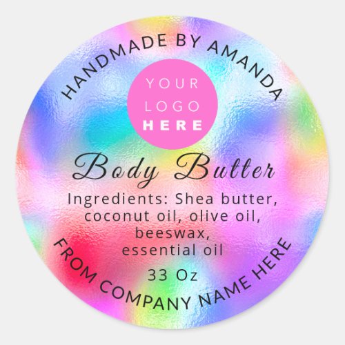 Add Logo Name Body Butter Cosmetics Holograph Classic Round Sticker