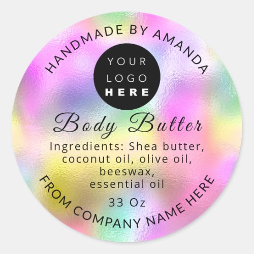 Add Logo Name Body Butter Cosmetics Holograph Lux Classic Round Sticker