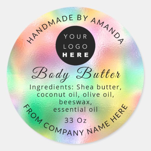 Add Logo Name Body Butter Cosmetics Holographic Classic Round Sticker