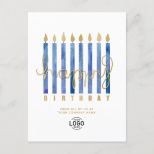 Add Logo Navy Blue Candles Business Happy Birthday Holiday Postcard