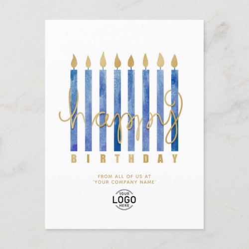 Add Logo Navy Blue Candles Business Happy Birthday Holiday Postcard