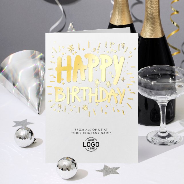 Add Logo Office Fun Doodle Happy Birthday Foil Greeting Card (Creator Uploaded)
