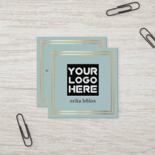 Add Logo on front side teal blue square Business Card