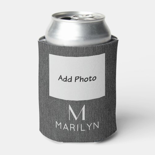 Add Logo or Photo Initial Name, Grey Denim Print Can Cooler