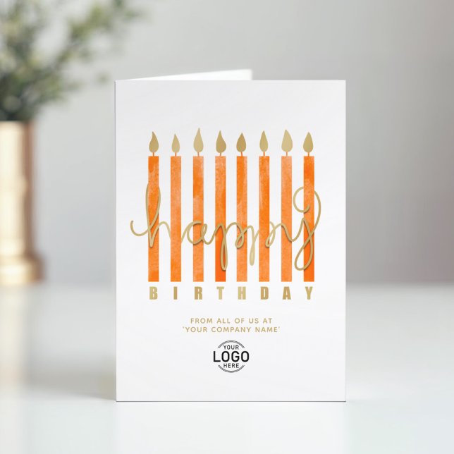 Add Logo Orange Candles Business Happy Birthday Card (Creator Uploaded)