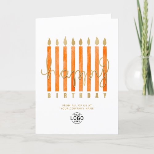 Add Logo Orange Candles Business Happy Birthday Card