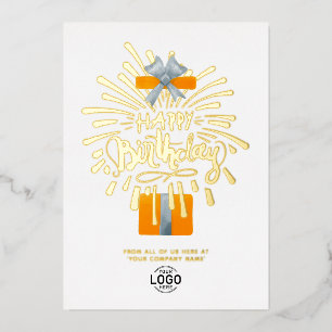 Add Logo Orange Gift Fireworks Business Birthday Foil Invitation