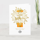 Add Logo Orange Gift Gold Fireworks Group Birthday Card (Front)