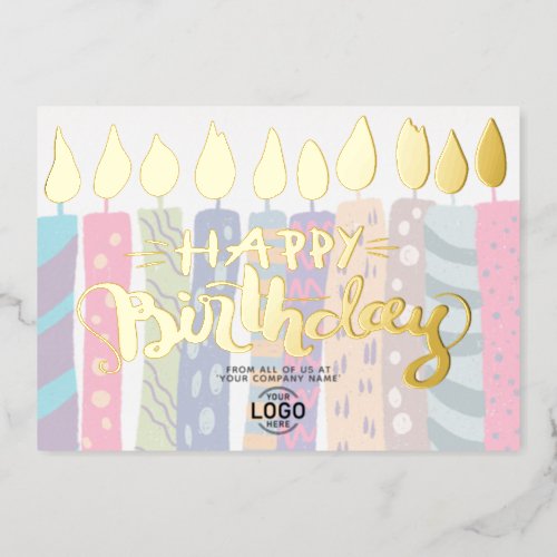 Add Logo Pastel Colorful Candles Business Birthday Foil Invitation