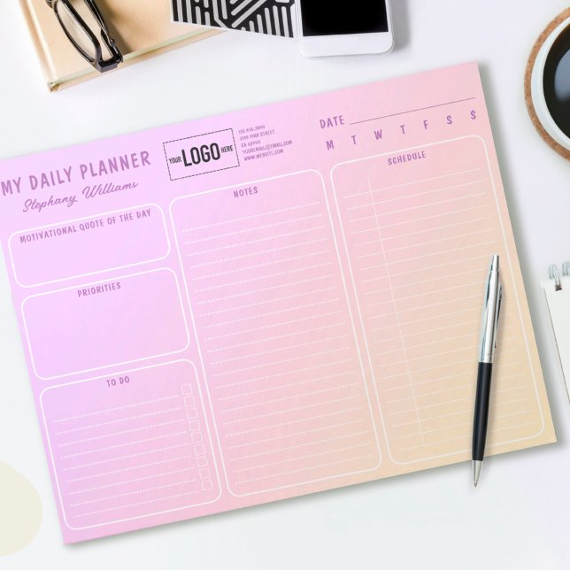 Add Logo Pastel Personalized Undated Daily Planner Notepad (Creator Uploaded)