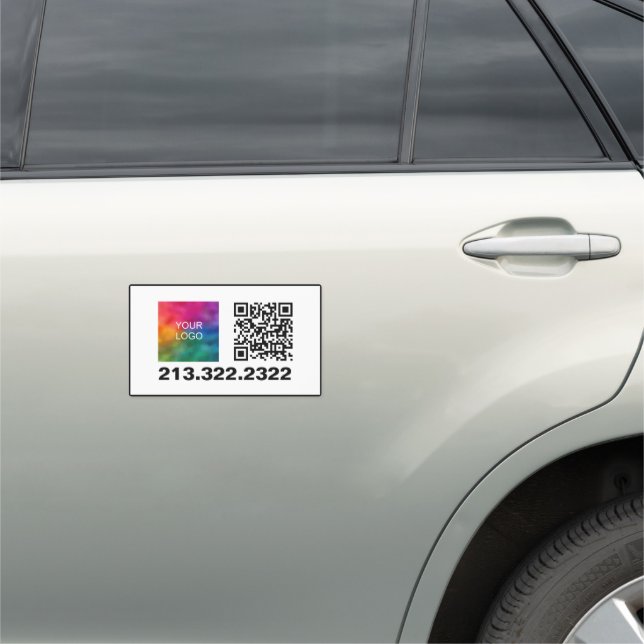 Add Logo Phone Number QR Code Template Minimalist Car Magnet (In Situ)