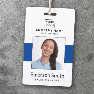 Add logo photo blue white employee name title id badge