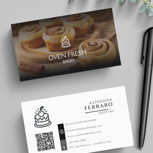 Add Logo  Photo Modern Minimalist Bakery Business Card