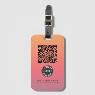 Add Logo Pink Ombre QR Code Business Luggage Tag