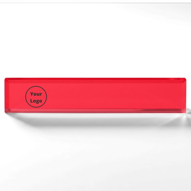 Add logo plain red desk name plate (Front)