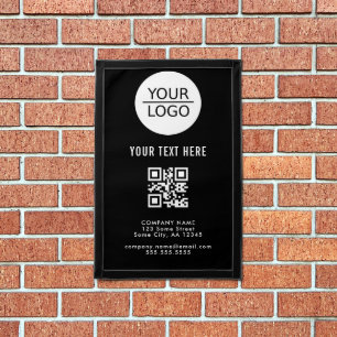 Add Logo QR Code Custom Text Company Black Pennant