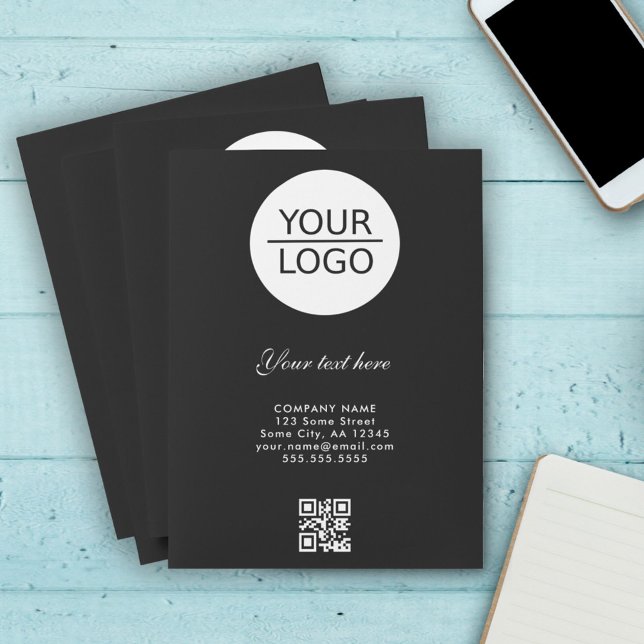 Add Logo QR Code Custom Text Company Black Pocket Folder (Creator Uploaded)