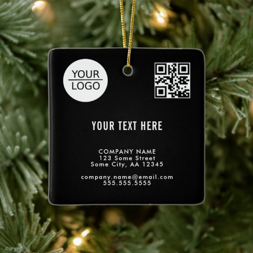 Add Logo QR code Custom Text Promotion Black Ceramic Ornament