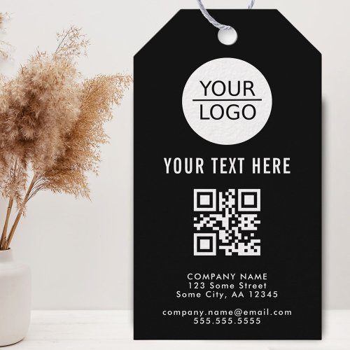 Add Logo QR Code Custom Text Promotion Black Gift Tags