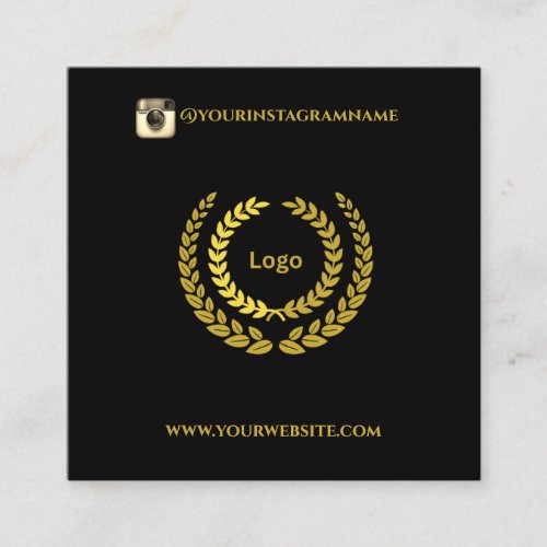 Add Logo QR Code Modern Black Gold Square Business Card