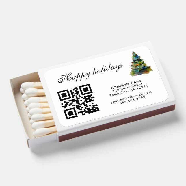 Add Logo QR Code Text Christmas Tree Matchboxes (Front Open)