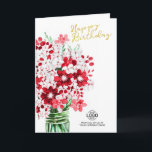 Add Logo Red White Flowers Business Birthday Card<br><div class="desc">Wish your best clients, employees and business partners a very happy birthday with this elegant modern romantic vertical business corporate happy birthday Card from all of us, featuring original watercolor bouquet of red and white flowers and calligraphy hand written text Happy Birthday on a clean white background. Replace the your...</div>