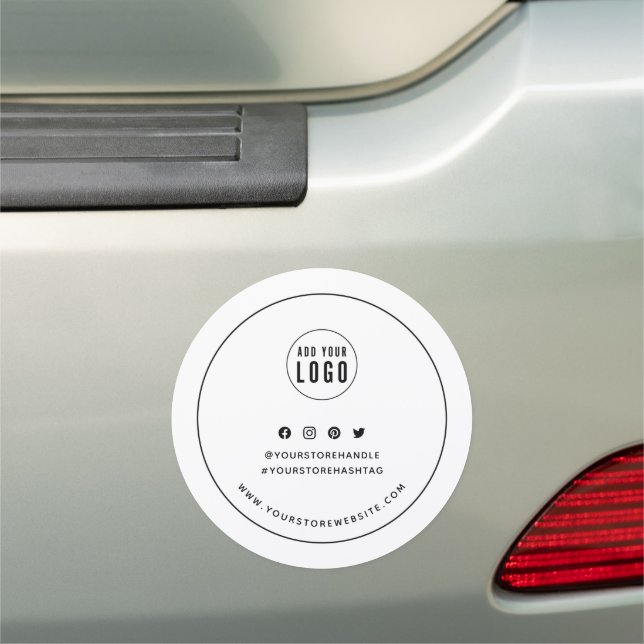 Add Logo Round Black Border Social Media Branding Car Magnet (In Situ)