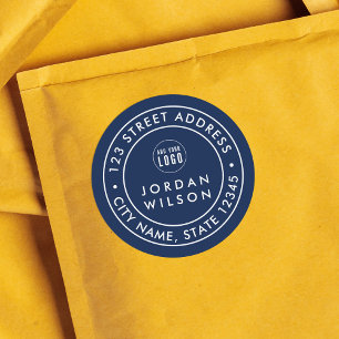 Add Logo Round Double Border Custom Color Address Classic Round Sticker