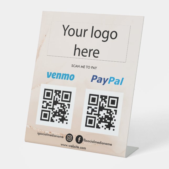 Add Logo Scan to Pay Venmo PayPal QR code Cashapp  Pedestal Sign (Front)