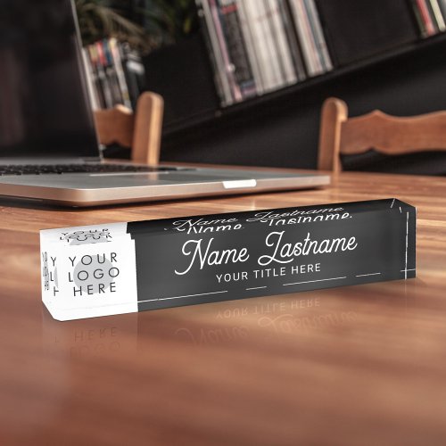 Add Logo Script Calligraphy Title Modern Black Desk Name Plate