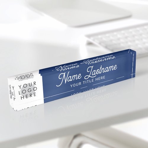 Add Logo Script Calligraphy Title Navy Blue Desk Name Plate