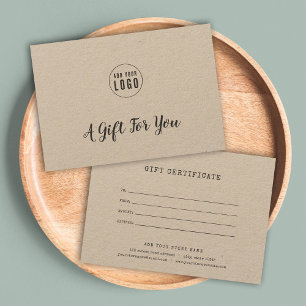 Add Logo Script Typewriter Kraft Gift Certificate