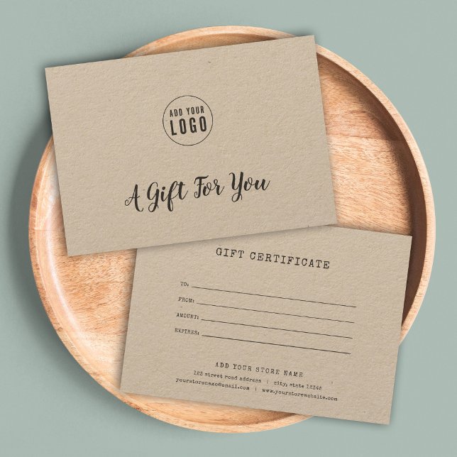 Add Logo Script Typewriter Kraft Gift Certificate (Creator Uploaded)