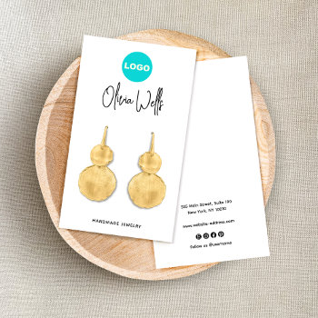 Add Logo Signature Script White Earring Jewelry   Business Card by creativedisplaycards at Zazzle