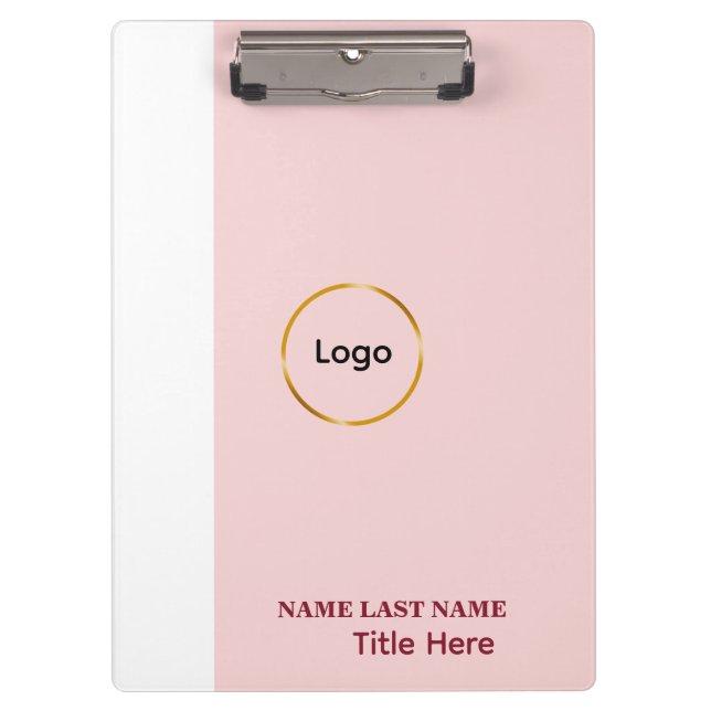 Add Logo Simple Blush Pink  Name Title Clipboard (Front)