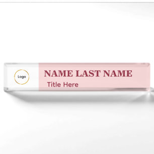 Add Logo Simple Blush Pink Name Title Desk Name Plate