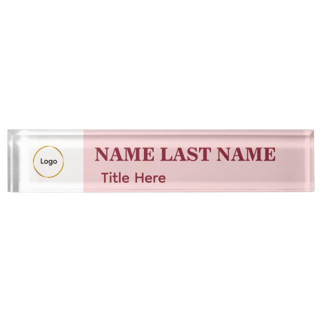 Add Logo Simple Blush Pink  Name Title Desk Name Plate (Front)
