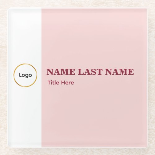 Add Logo Simple Blush Pink Name Title Glass Coaster