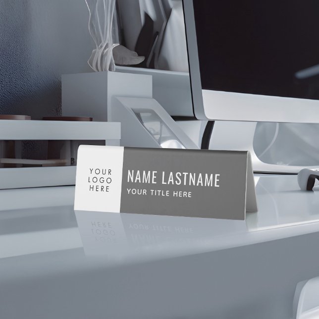 Add Logo Simple Clean Minimalist Grey Name Title Table Tent (Creator Uploaded)