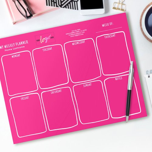  Add Logo Simple Girly Bright Pink Weekly Planner Notepad