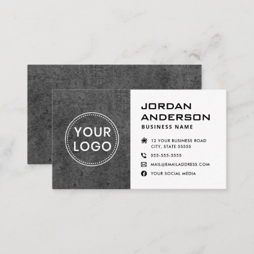 Add logo social media icons dark gray concrete business card