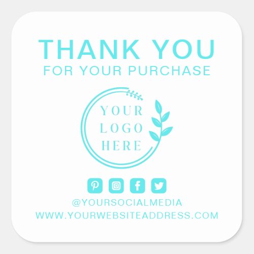 Add Logo Social Media Order Thank You Custom Square Sticker