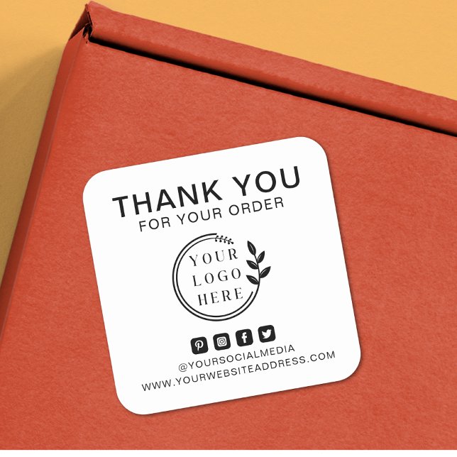 Add Logo Social Media Order Thank You Custom Square Sticker (Creator Uploaded)
