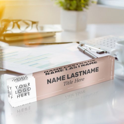 Add Logo Stylis Name Title Simple Bold Rose Gold Desk Name Plate